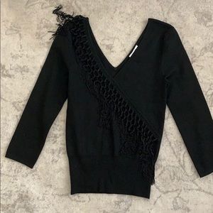 Cache black v neck top tassels “like new”